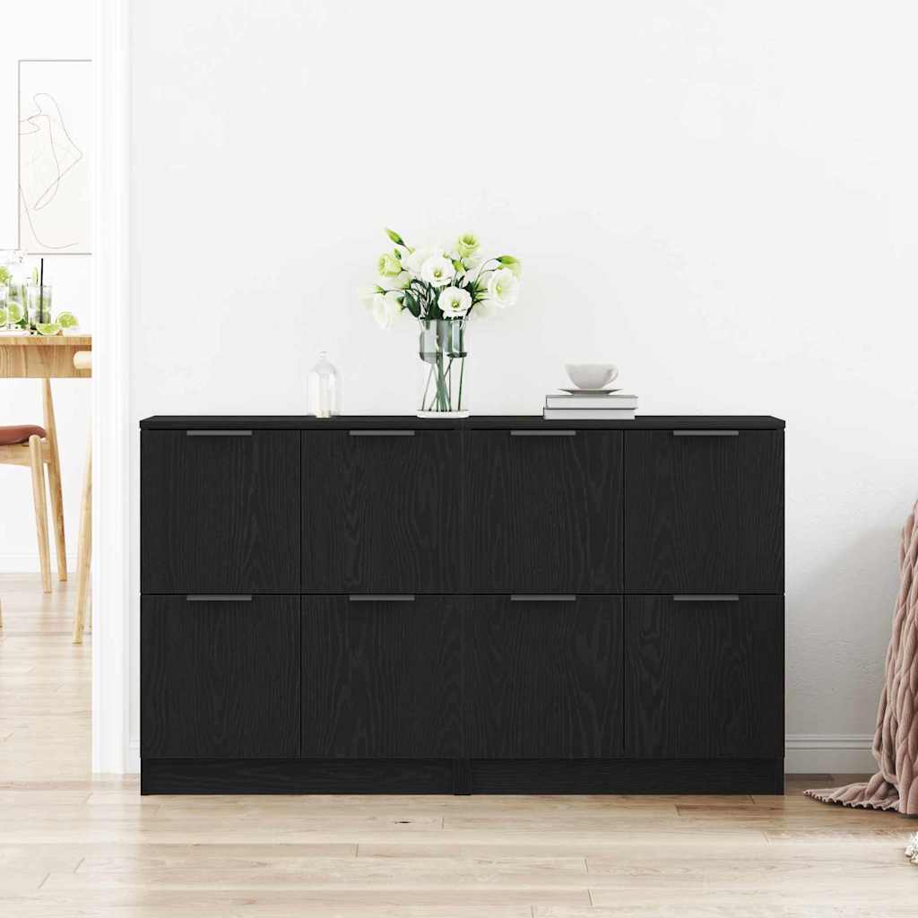 Sideboards 2er Set Schwarz Eiche 60x30x70 cm Holzwerkstoff